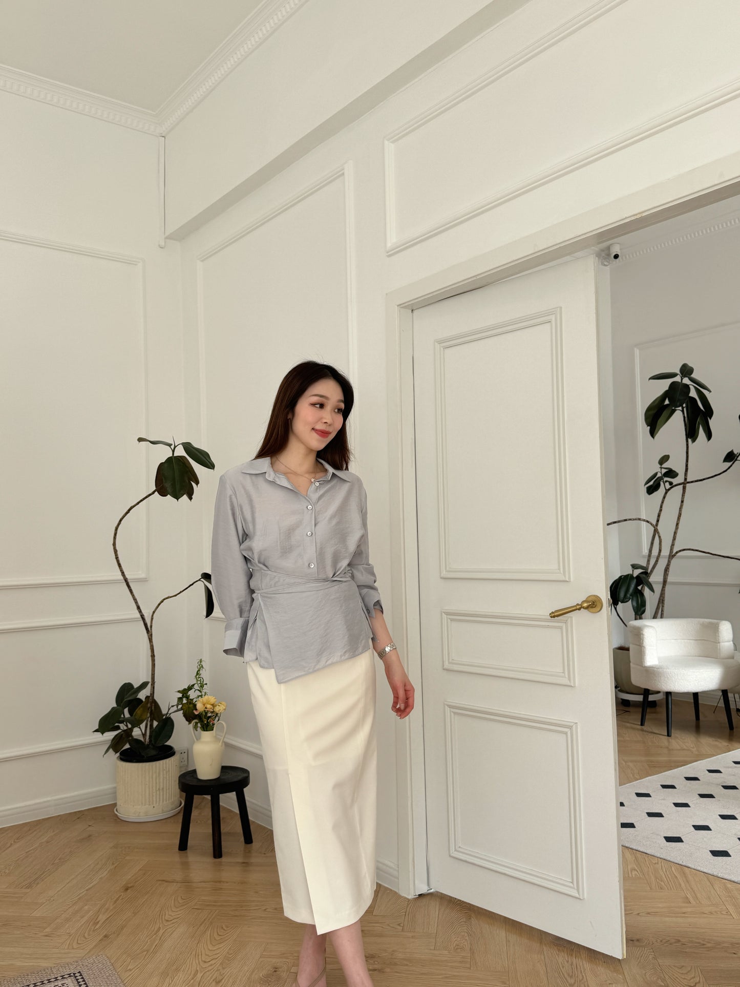 Sheer Shirt(White/Grey)