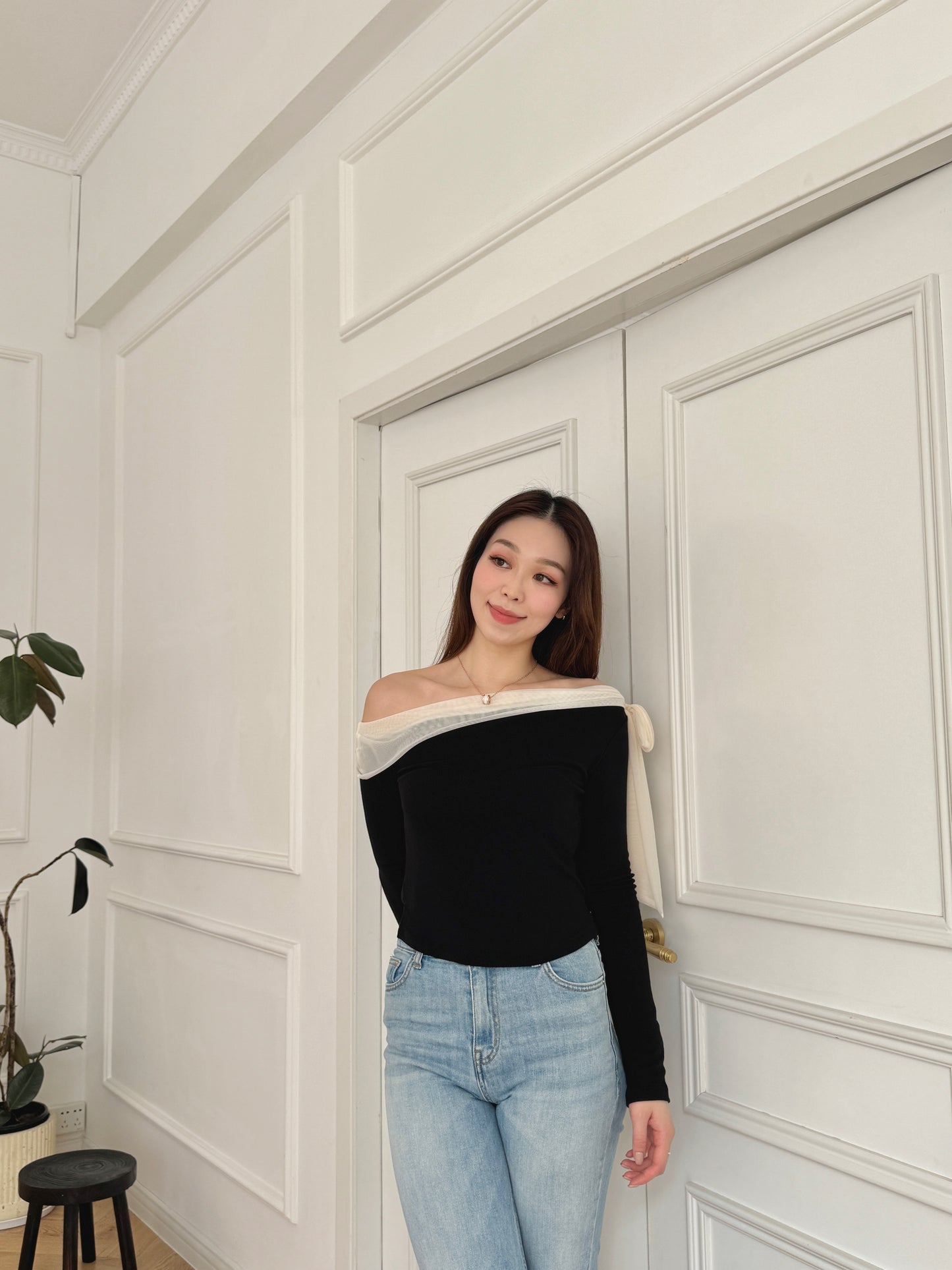 Ribbon off-shoulder top