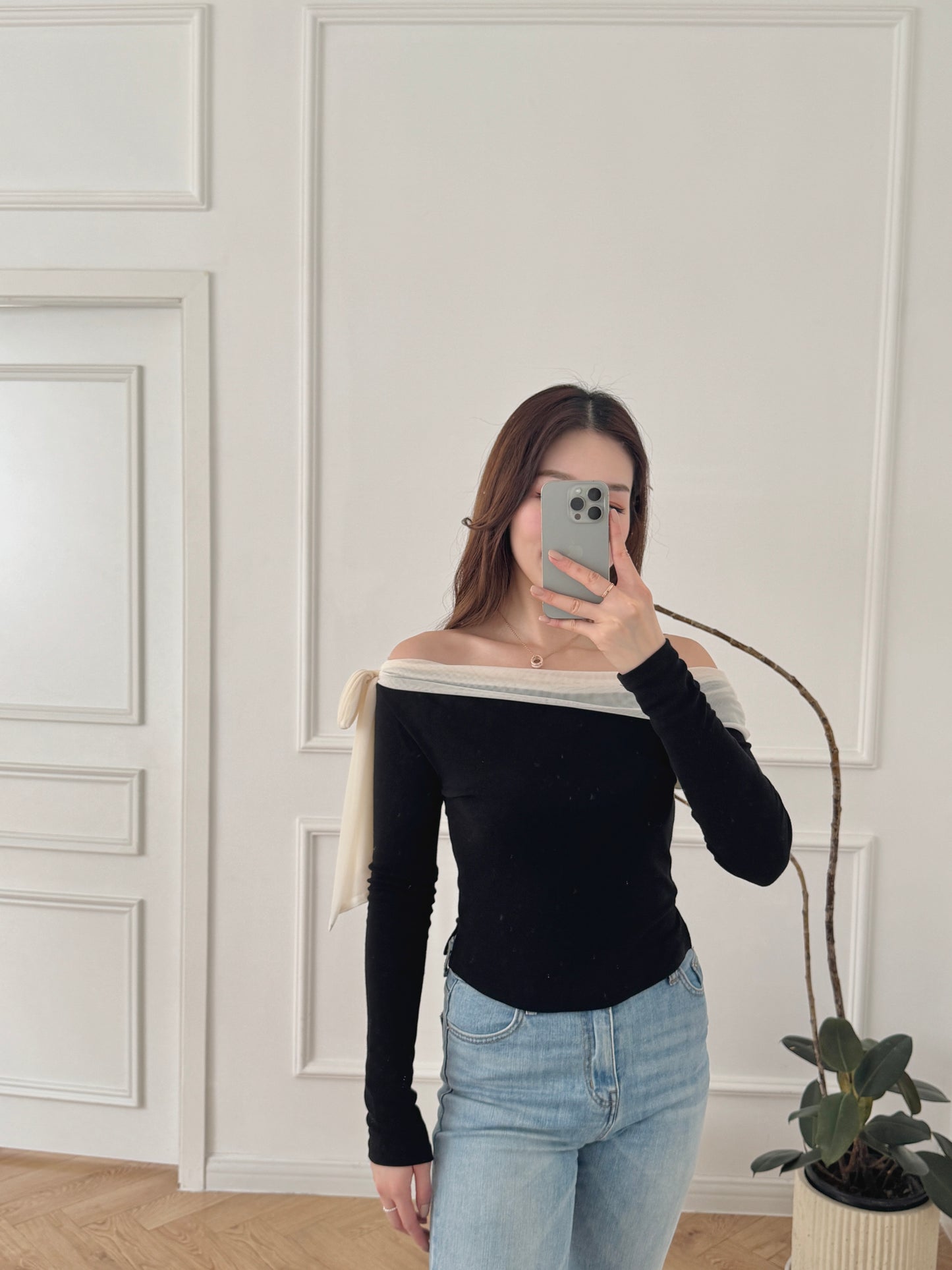 Ribbon off-shoulder top