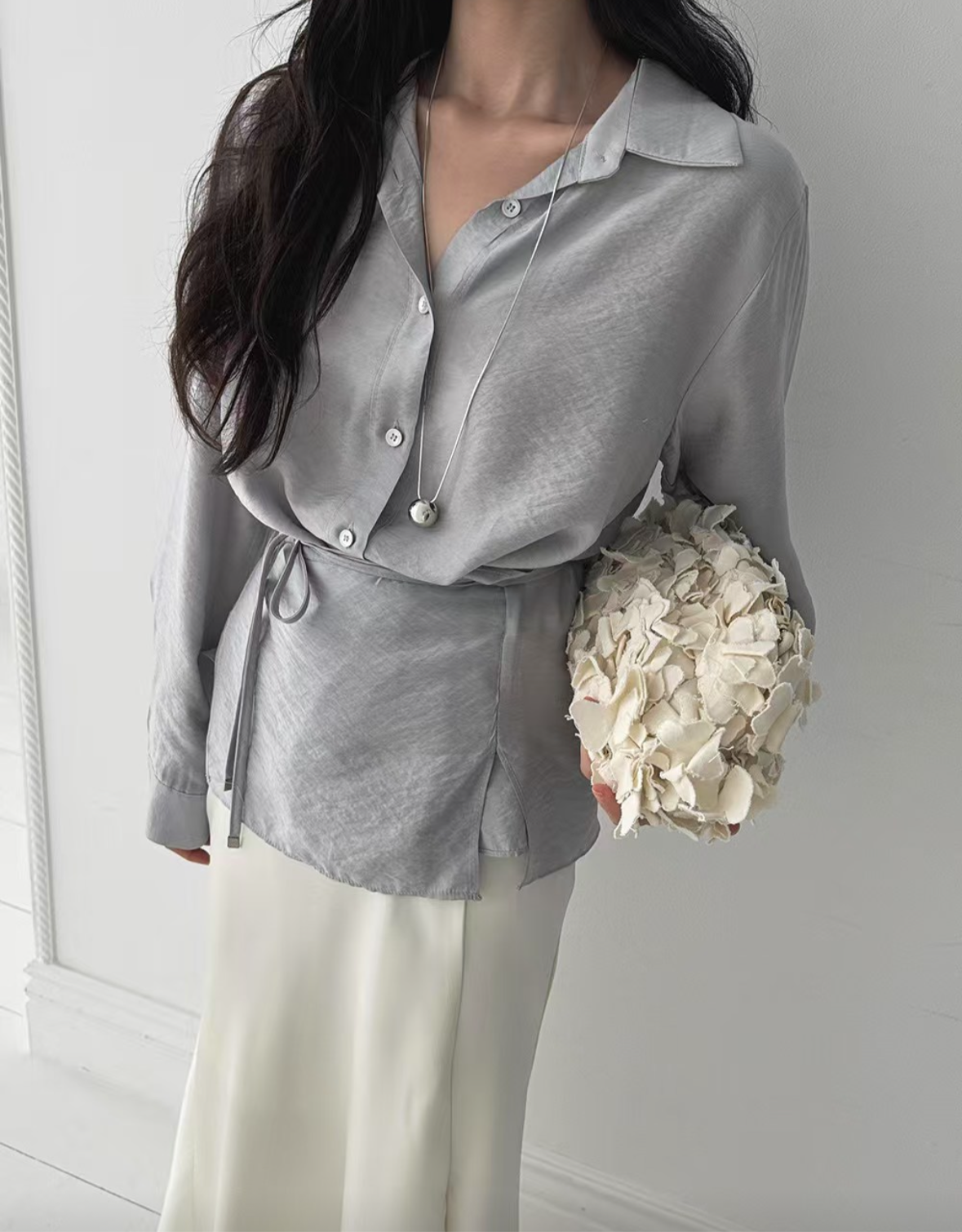 Sheer Shirt(White/Grey)
