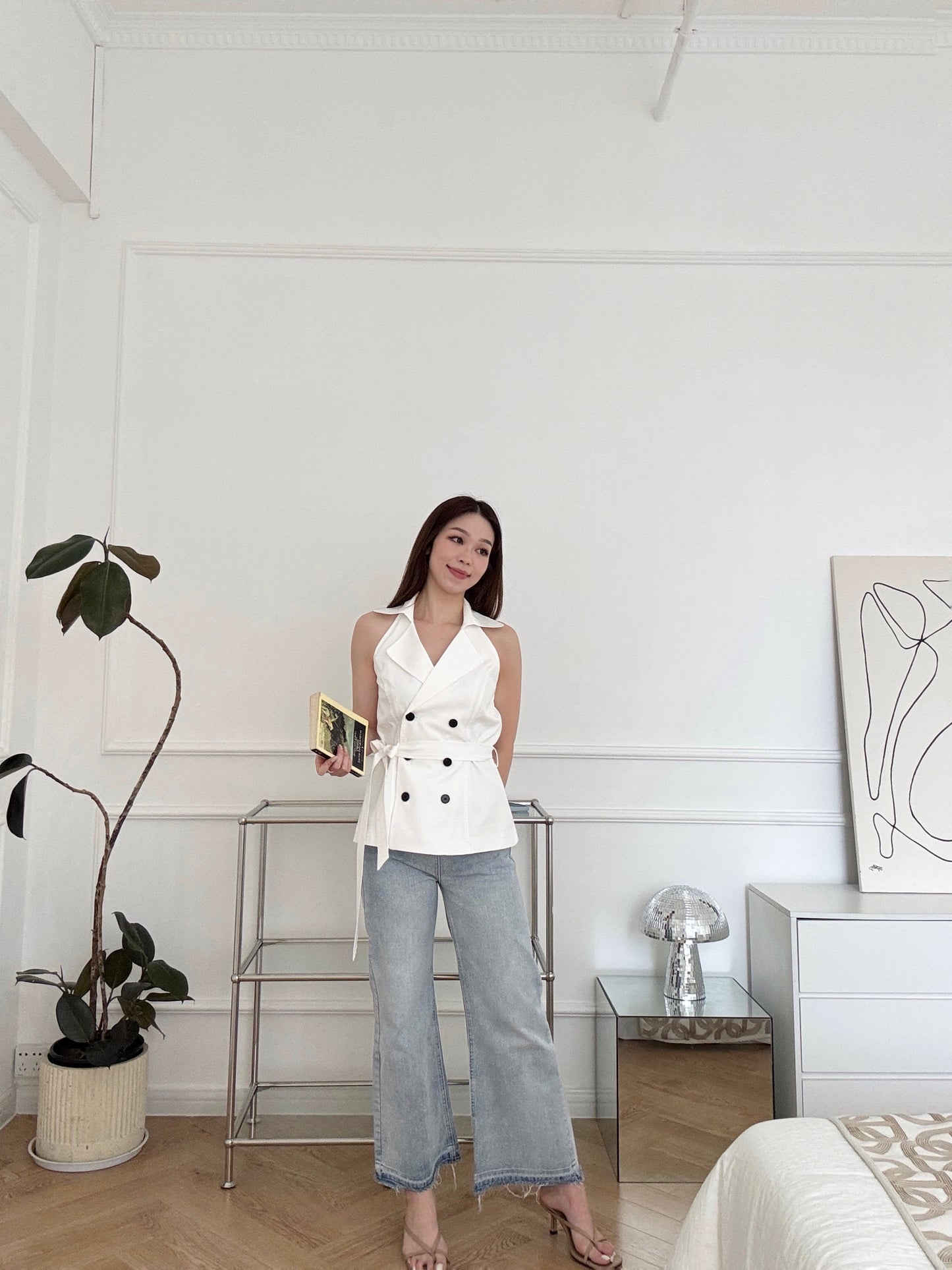 Little Backless Top(white/khaki)