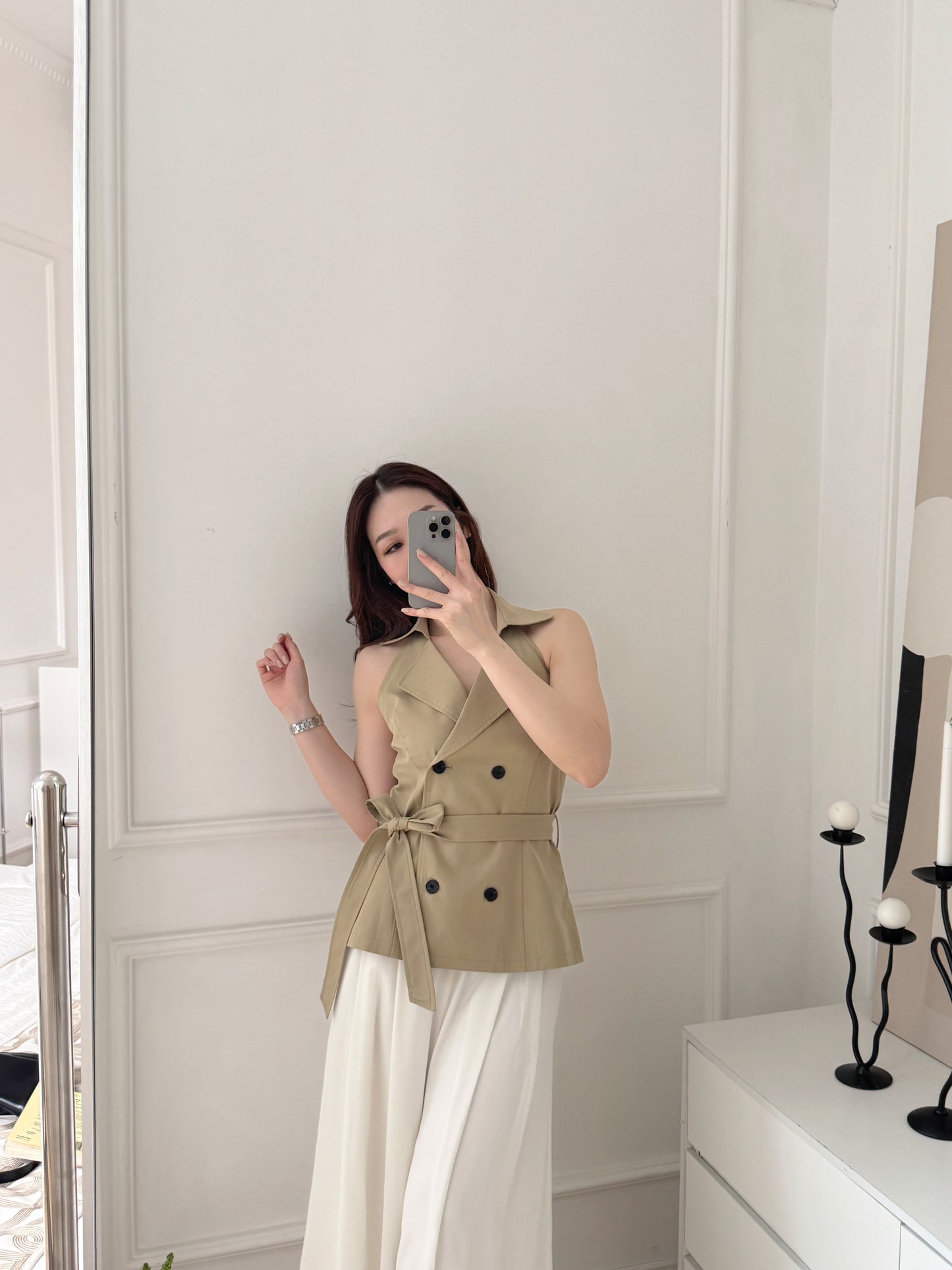 Little Backless Top(white/khaki)