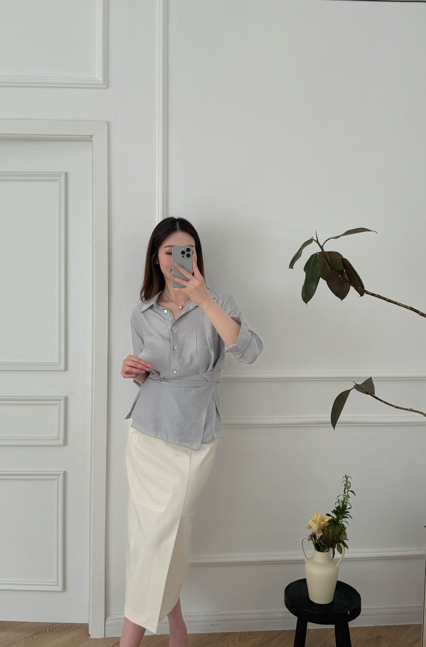 Sheer Shirt(White/Grey)