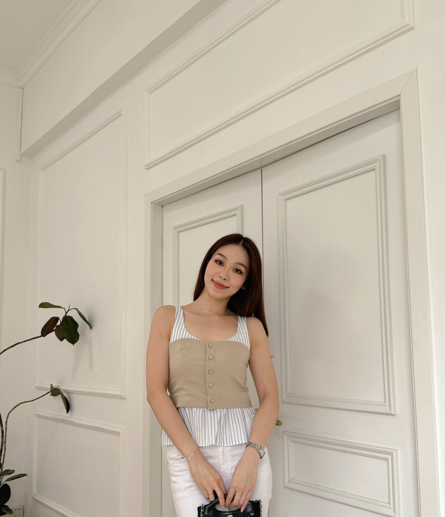 June New*Striples Top with buttons