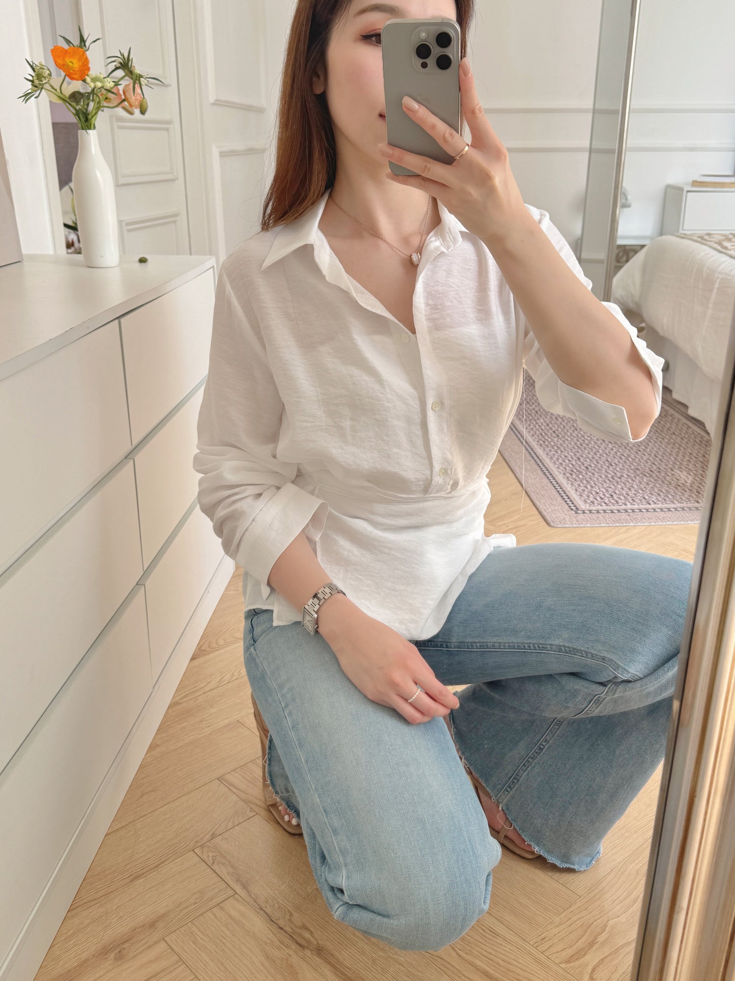 Sheer Shirt(White/Grey)
