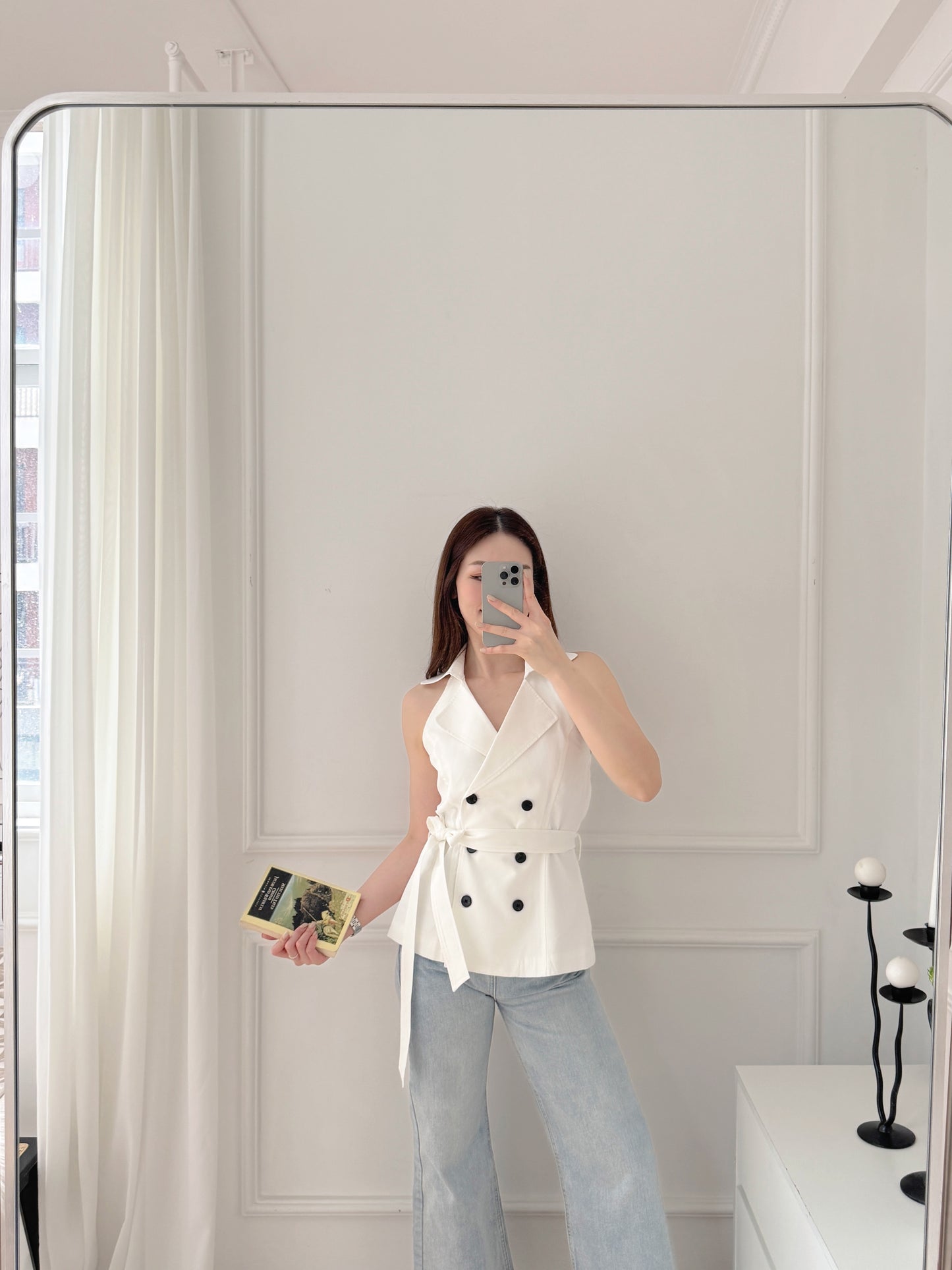 Little Backless Top(white/khaki)