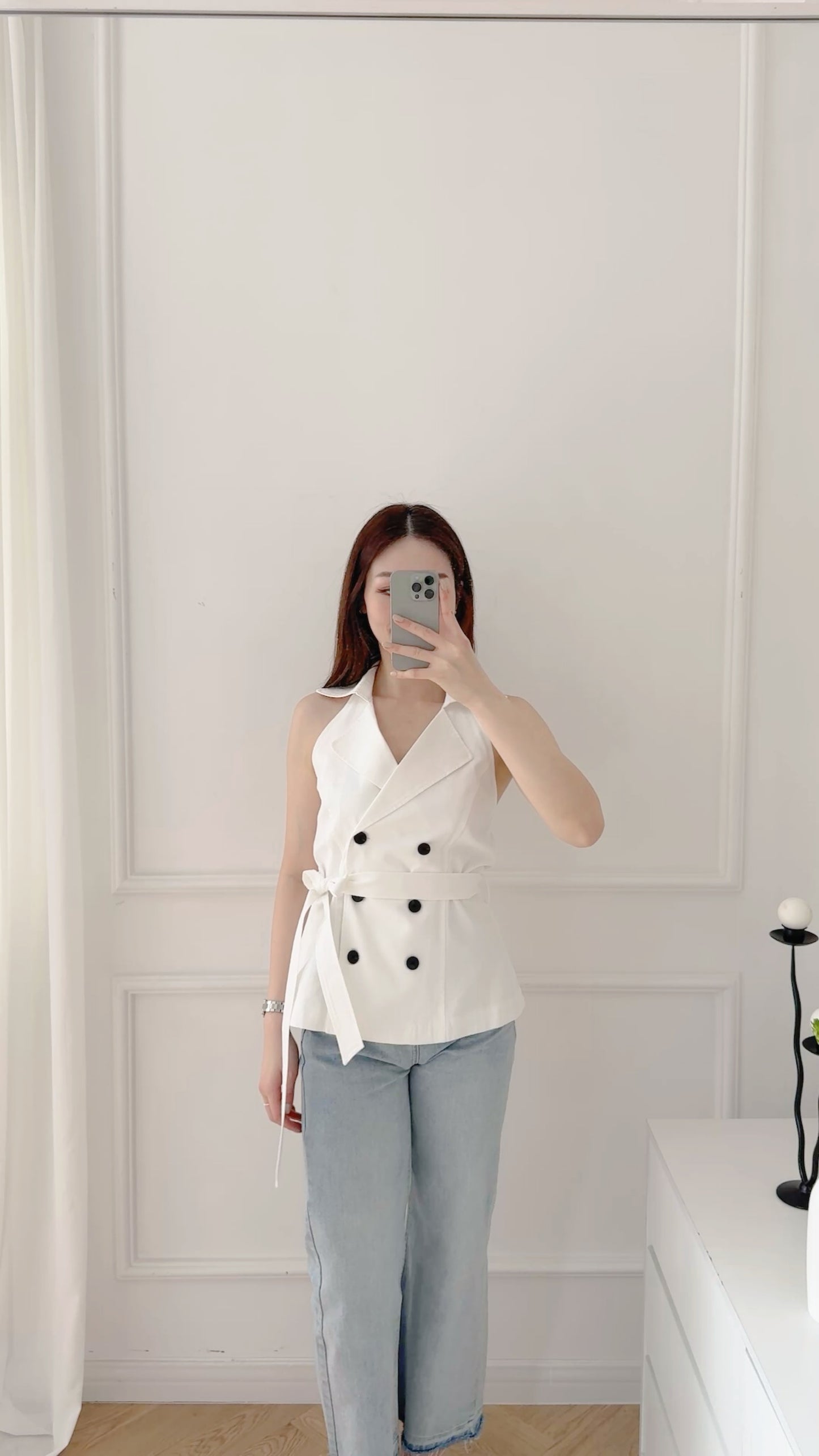 Little Backless Top(white/khaki)
