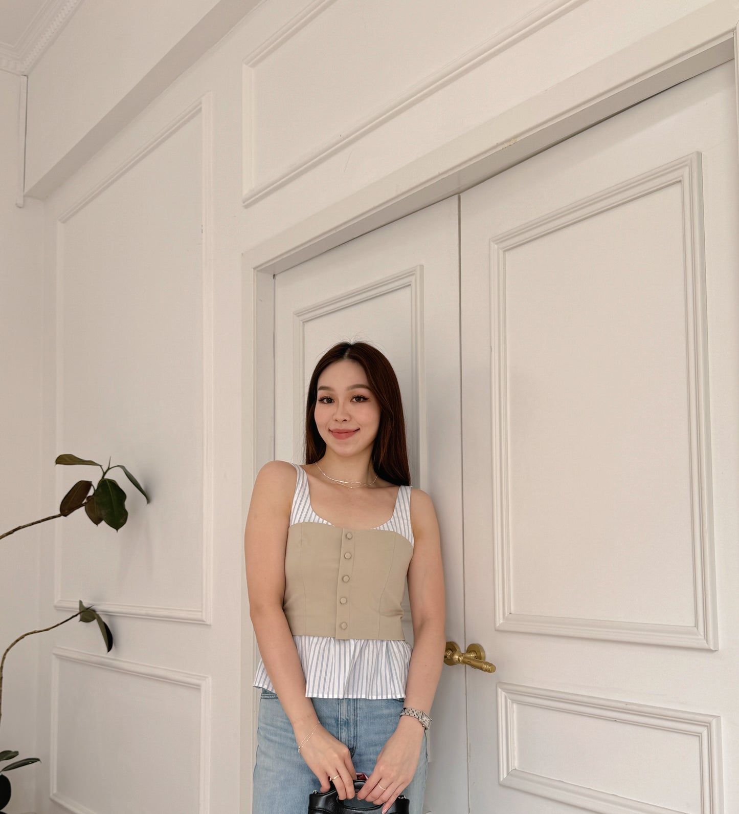 June New*Striples Top with buttons