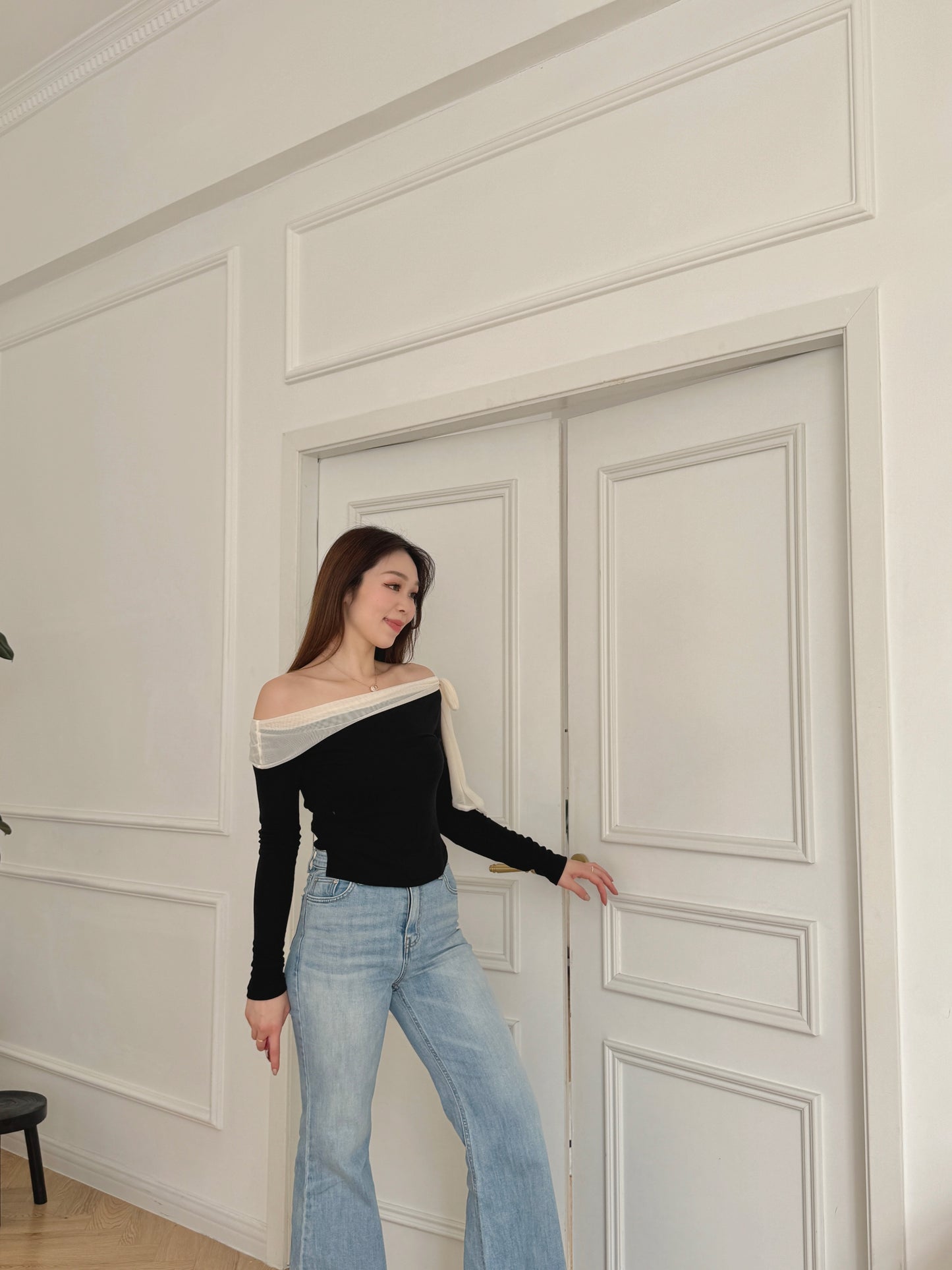 Ribbon off-shoulder top