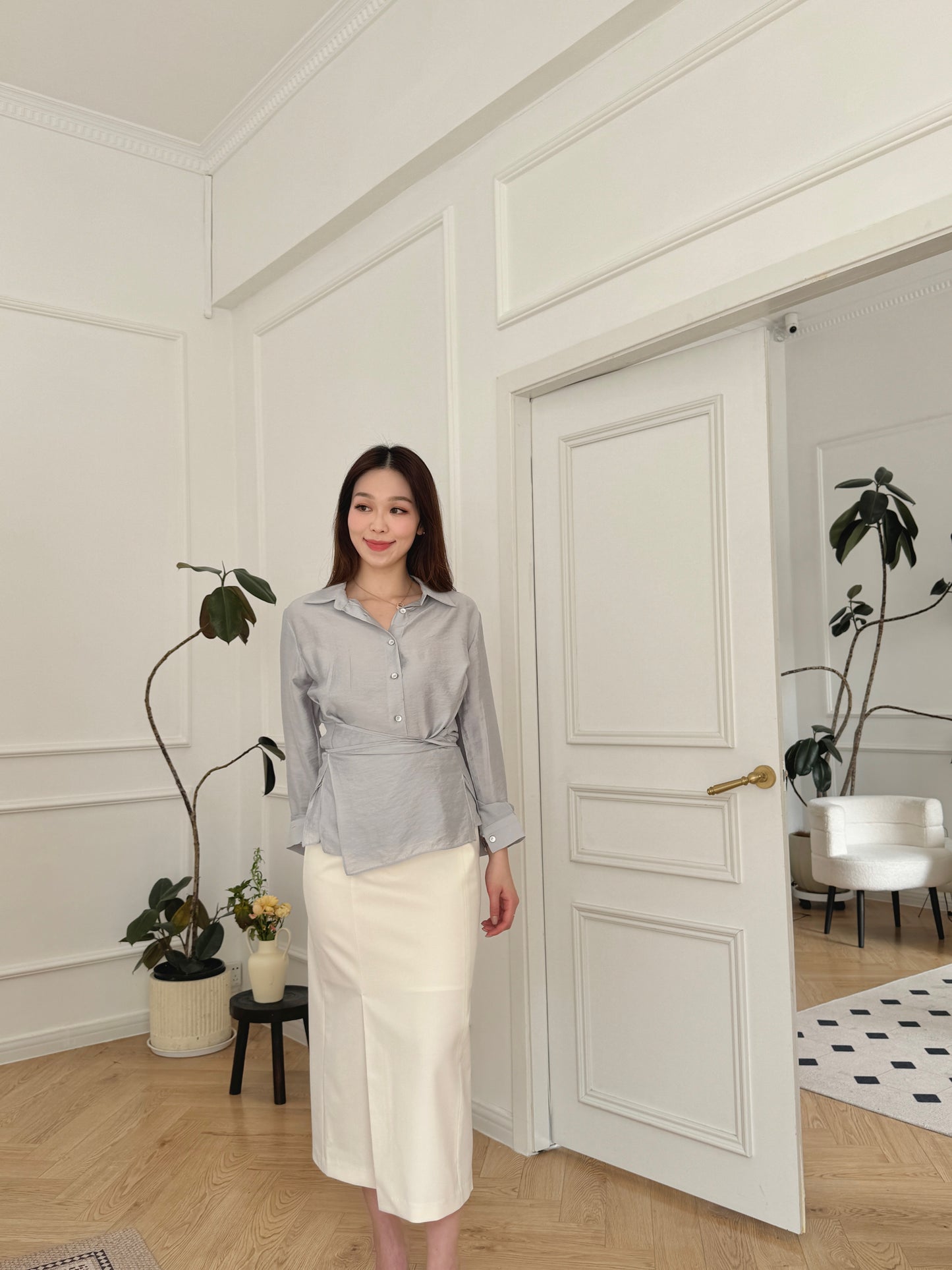 Sheer Shirt(White/Grey)