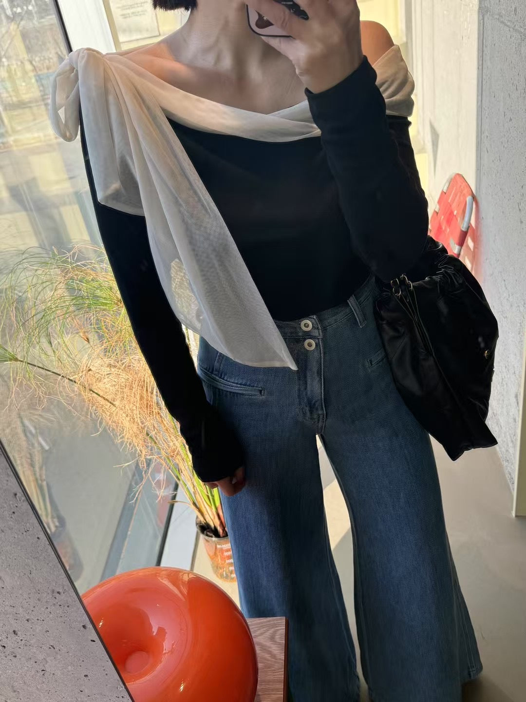 Ribbon off-shoulder top