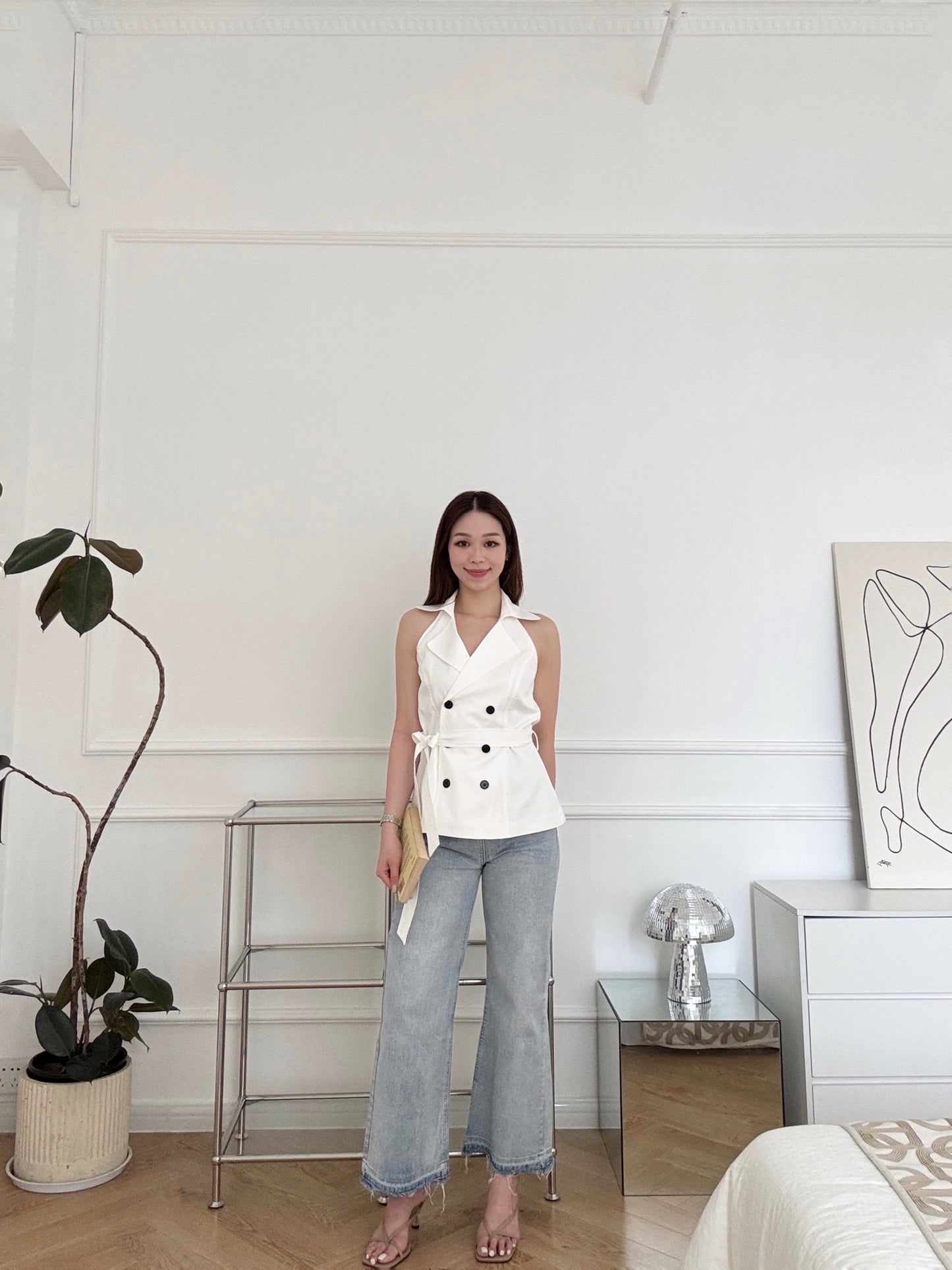 Little Backless Top(white/khaki)