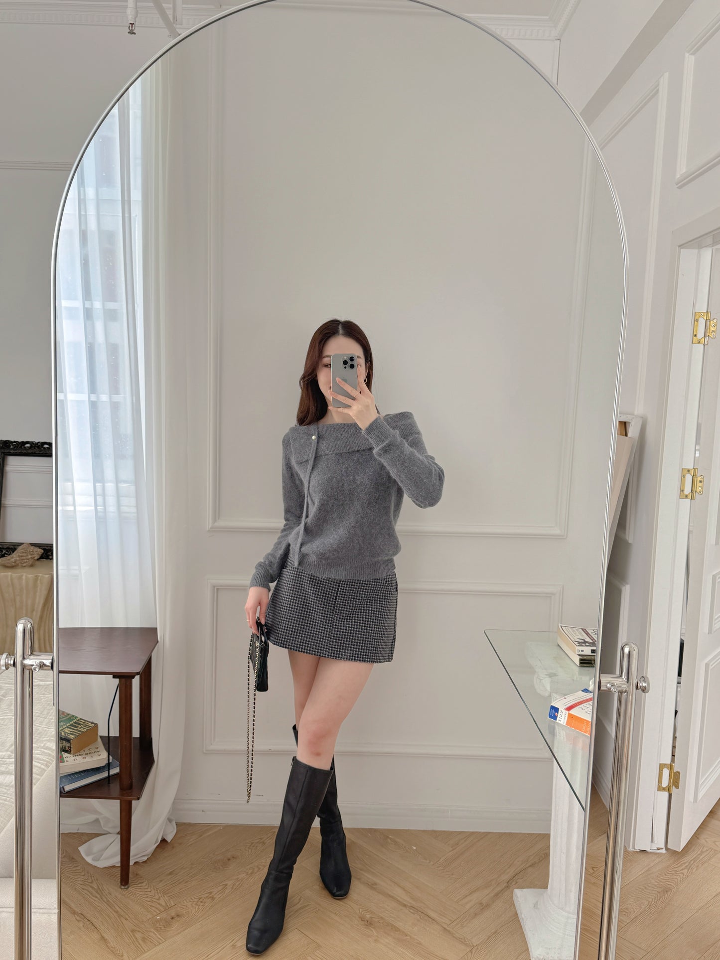 Single Strap Sweater with Pearl