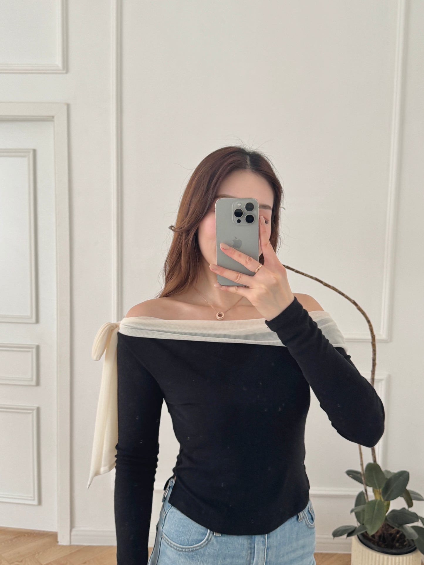 Ribbon off-shoulder top