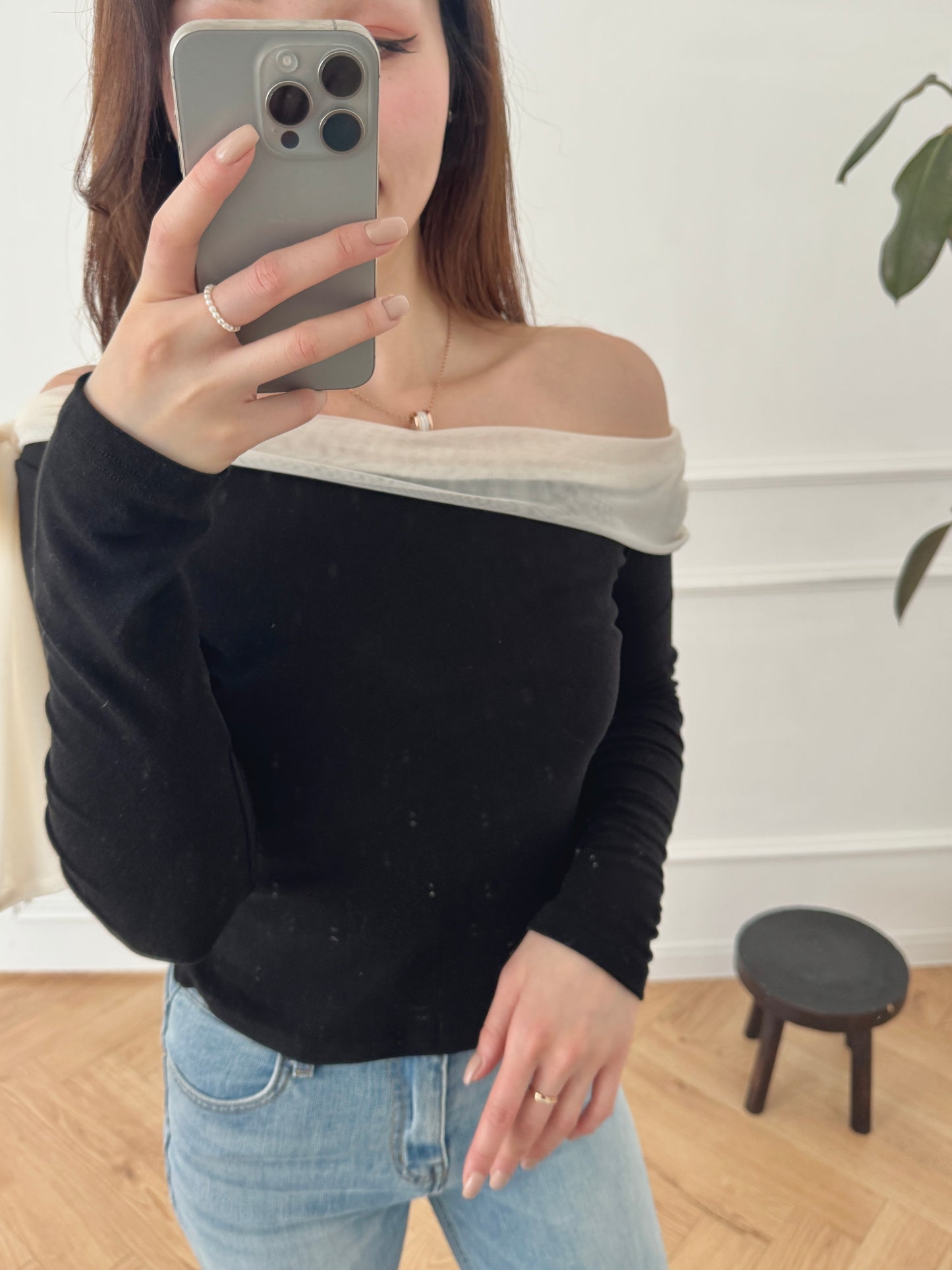Ribbon off-shoulder top