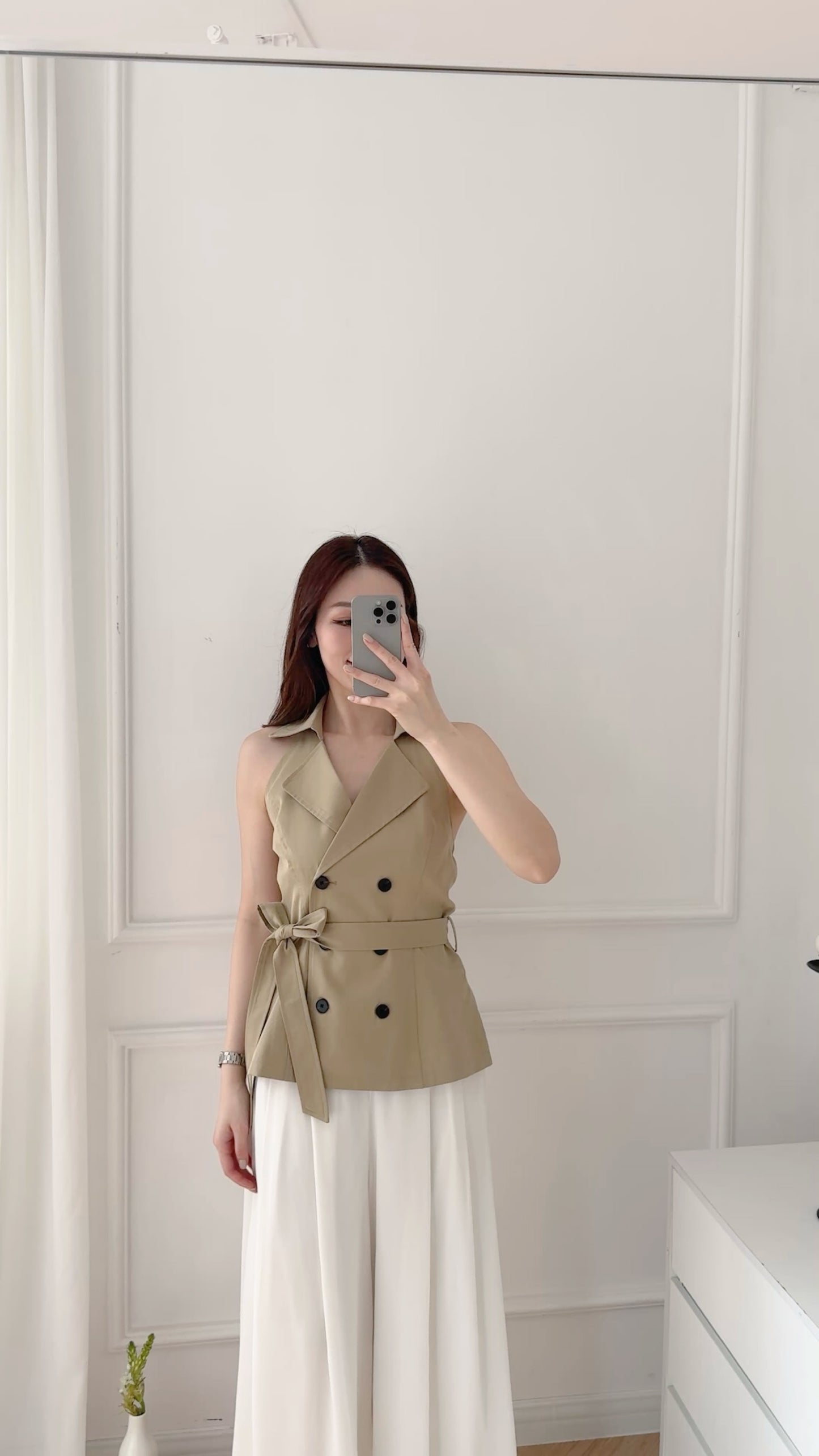 Little Backless Top(white/khaki)