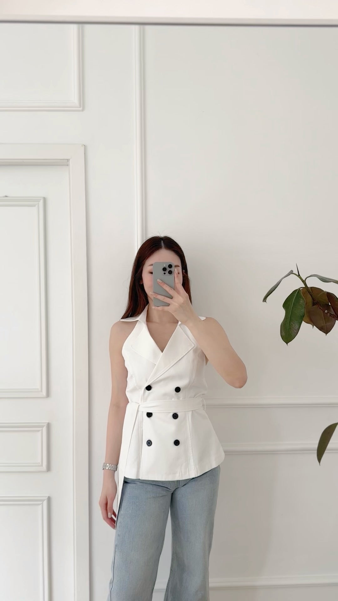 Little Backless Top(white/khaki)