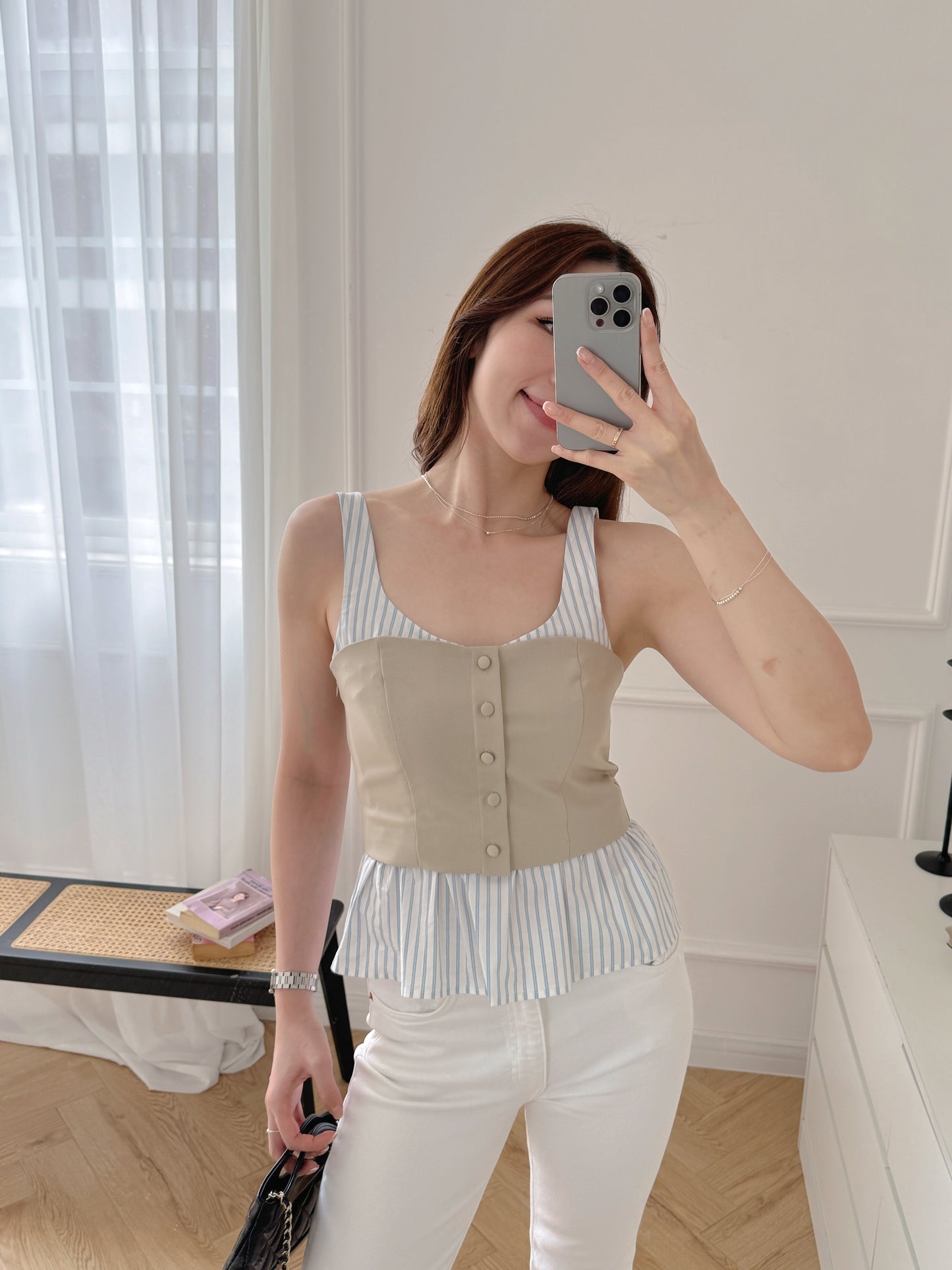 June New*Striples Top with buttons
