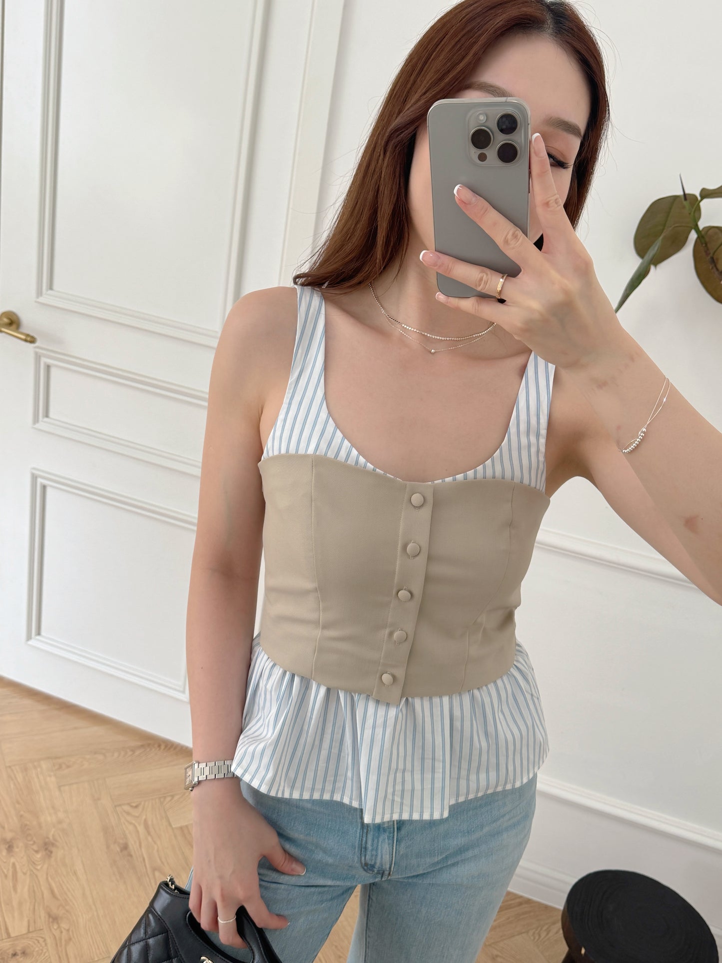 June New*Striples Top with buttons