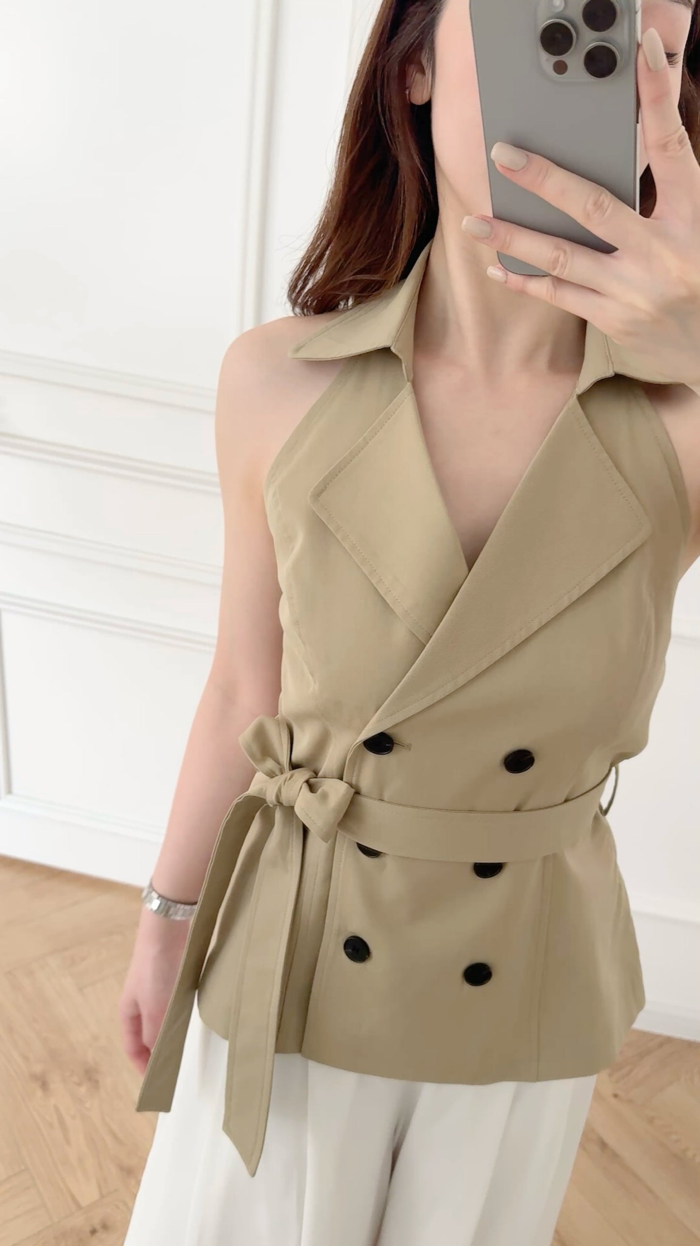 Little Backless Top(white/khaki)