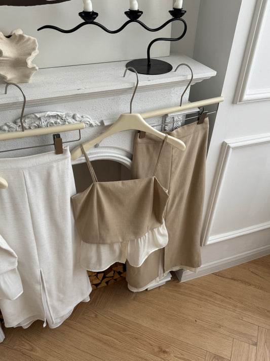 (Set) Premium Linen Split skirt