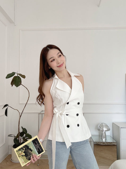 Little Backless Top(white/khaki)